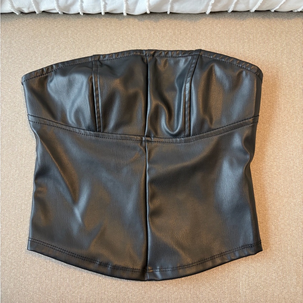 NWOT Missguided Black Faux Leather Strapless Top